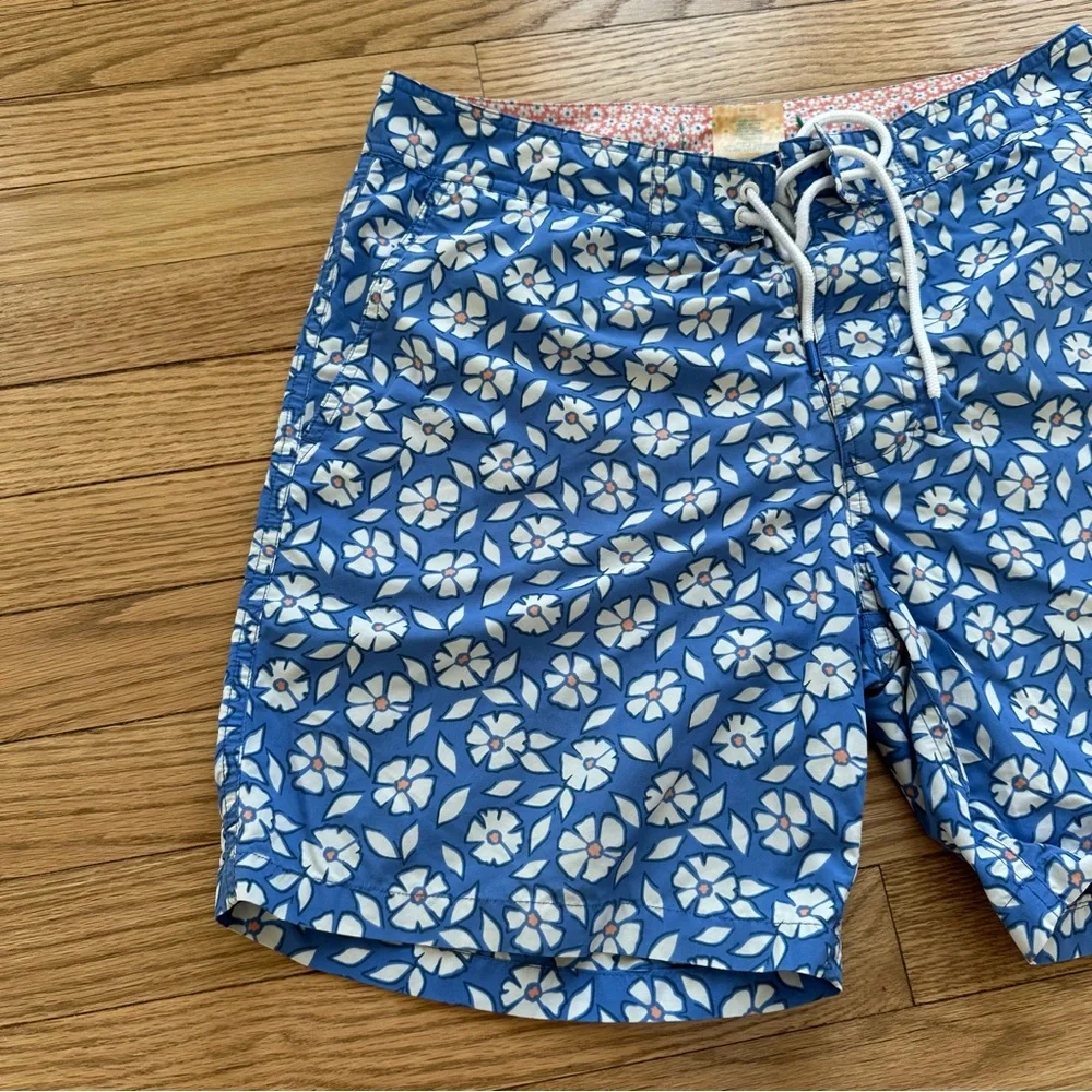 Bonobos Men’s blue white floral bathing suit swim trunks size 31 7 inch